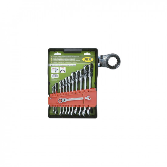 КОМПЛЕКТ ОТ 12 ГЪВКАВИ КОМБИНИРАНИ КЛЮЧОВЕ С ТРЕСОЧКА JBM