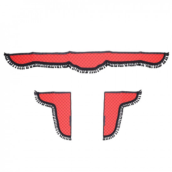 КОМПЛЕКТ ДЕКОРАТИВНИ ЗАВЕСИ ЗА КАБИНАТА НА КАМИОН. УНИВЕРСАЛНИ. КАДИФЕ. ЧЕРНО-ЧЕРВЕНИ