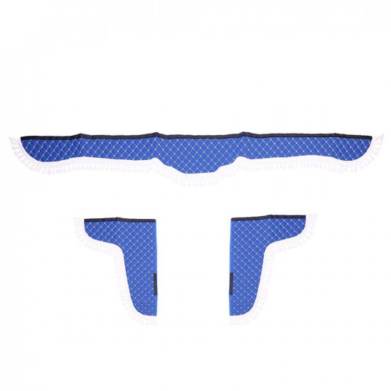 КОМПЛЕКТ ЗАВЕСИ ЗА ДЕКОРАЦИЯ НА КАБИНАТА НА КАМИОН. УНИВЕРСАЛНИ. КАДИФЕНИ. СИНО-БЯЛИ