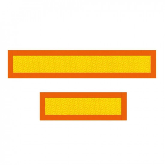 КОМПЛЕКТ ОТ 2 СВЕТЛООТРАЖАЩИ ПЛОЧИ ЖЪЛТИ/ЧЕРВЕНИ ФЛУОРЕСЦЕНТНИ 300X100 ММ АЛУМИНИЕВИ HICO