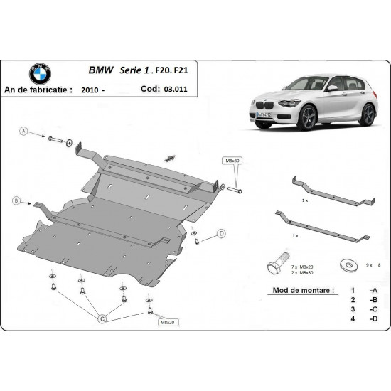 Метална кора под двигател и радиатор BMW 1 Ser (F20) от 2010