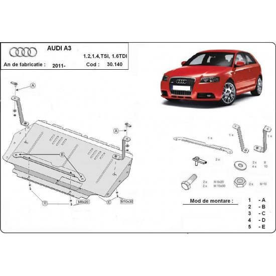 Метална кора под двигател и скоростна кутия AUDI A3 (8P1) от 2008 до 2012