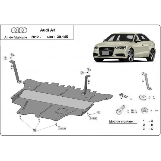 Метална кора под двигател и скоростна кутия AUDI A3 (8V1) от 2012