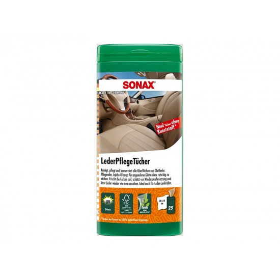 Почистващи кърпи за кожа и пластмаса SONAX LEATHER CARE WIPES 25бр.